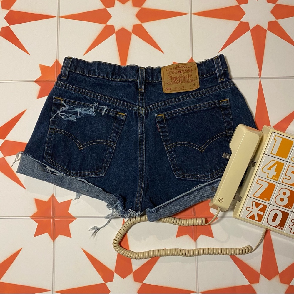 Levi 555 Dark Wash Distressed Denim Cutoffs